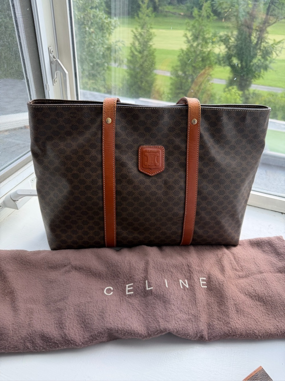 Celine Brown Monogram Canvas Tote w Cognac Leather Trim w long + short wallets